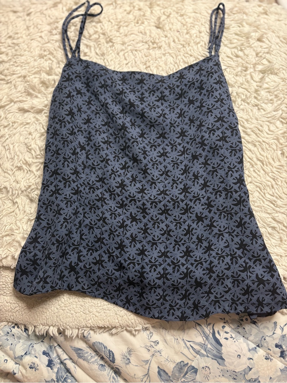 LOFT Navy and Dusty Blue Floral Print Spaghetti Strap Top